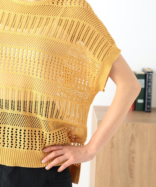 GALLORIA（ギャローリア）の「透かし編みフレンチニット（ニット/セーター・レディース・チャコールグレー/ベージュ/マスタード・LL/S/M/L）」の5枚目の写真