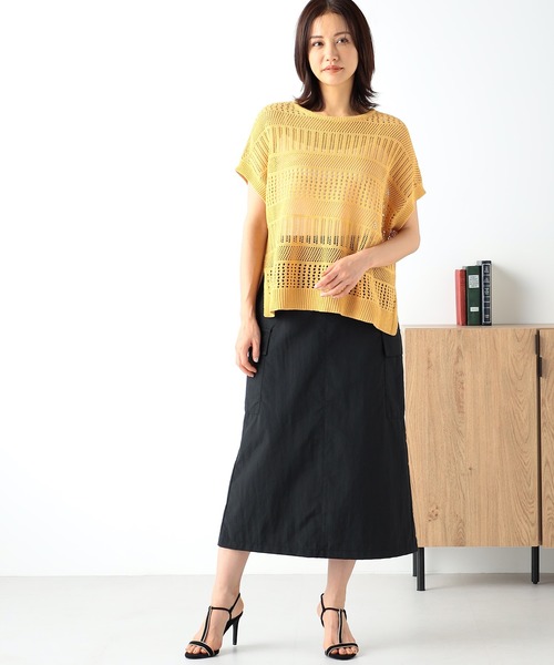 GALLORIA（ギャローリア）の「透かし編みフレンチニット（ニット/セーター・レディース・チャコールグレー/ベージュ/マスタード・LL/S/M/L）」の6枚目の写真