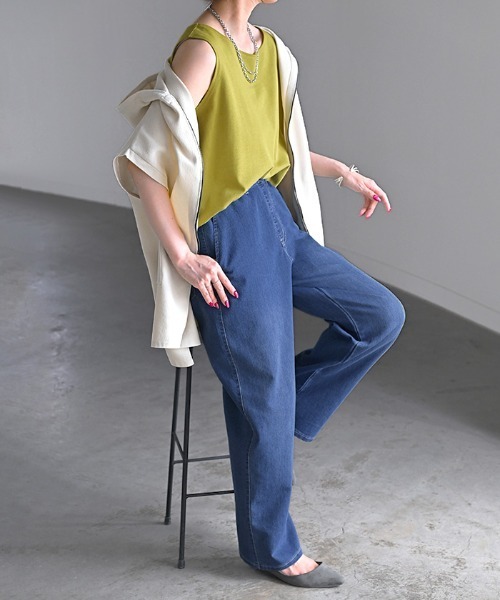 HUG.U（ハグユー）の「冷感/吸水速乾 デニムパンツ ＜選べるストレートorワイド＞（デニムパンツ・レディース・ブルー系その他/ネイビー/ブルー/ブルー系その他2・LL/S/M/L）」の7枚目の写真