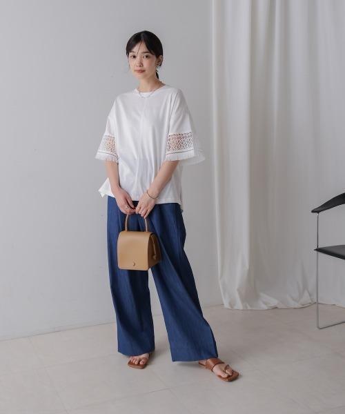 Bou Jeloud(ブージュルード)の「レーススリーブTシャツ(Tシャツ/カットソー・レディース・オフホワイト/ブラウン/ブラック・FREE)」の5枚目の写真