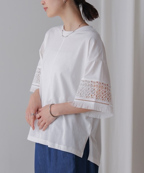 Bou Jeloud(ブージュルード)の「レーススリーブTシャツ(Tシャツ/カットソー・レディース・オフホワイト/ブラウン/ブラック・FREE)」の6枚目の写真