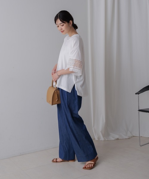Bou Jeloud(ブージュルード)の「レーススリーブTシャツ(Tシャツ/カットソー・レディース・オフホワイト/ブラウン/ブラック・FREE)」の7枚目の写真