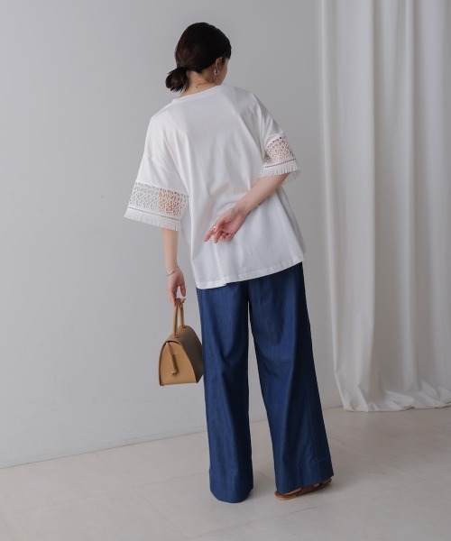 Bou Jeloud(ブージュルード)の「レーススリーブTシャツ(Tシャツ/カットソー・レディース・オフホワイト/ブラウン/ブラック・FREE)」の11枚目の写真