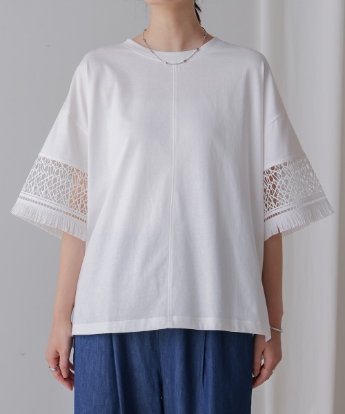 Bou Jeloud(ブージュルード)の「レーススリーブTシャツ(Tシャツ/カットソー・レディース・オフホワイト/ブラウン/ブラック・FREE)」の12枚目の写真