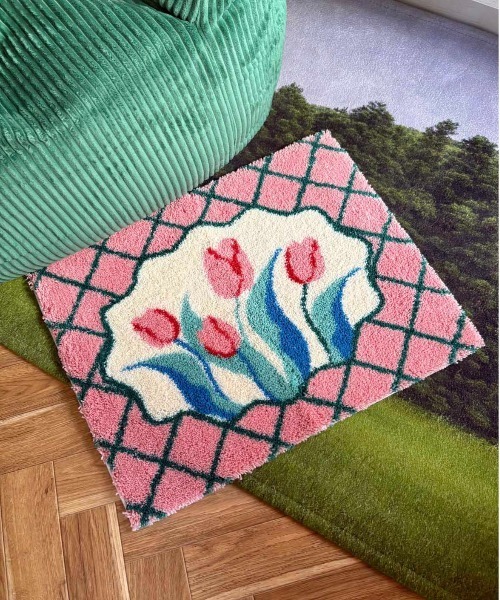 Casselini（キャセリーニ）の「Casselini HOME(キャセリーニ ホーム)フラワールームラグ（ラグ/マット・レディース・ピンク/アイボリー/グレー・FREE）」の3枚目の写真