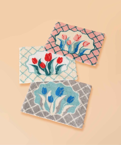 Casselini（キャセリーニ）の「Casselini HOME(キャセリーニ ホーム)フラワールームラグ（ラグ/マット・レディース・ピンク/アイボリー/グレー・FREE）」の9枚目の写真