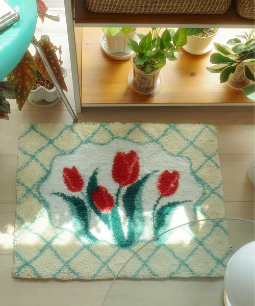 Casselini（キャセリーニ）の「Casselini HOME(キャセリーニ ホーム)フラワールームラグ（ラグ/マット・レディース・ピンク/アイボリー/グレー・FREE）」の8枚目の写真