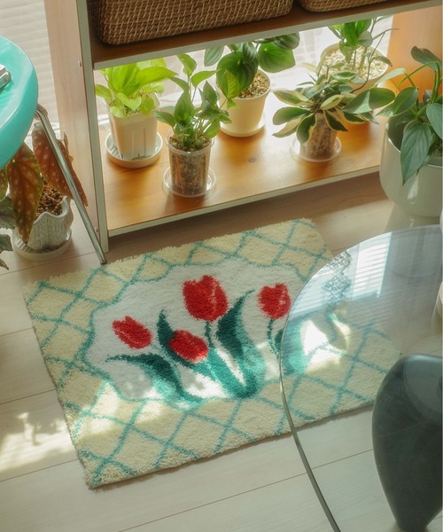 Casselini（キャセリーニ）の「Casselini HOME(キャセリーニ ホーム)フラワールームラグ（ラグ/マット・レディース・ピンク/アイボリー/グレー・FREE）」の7枚目の写真