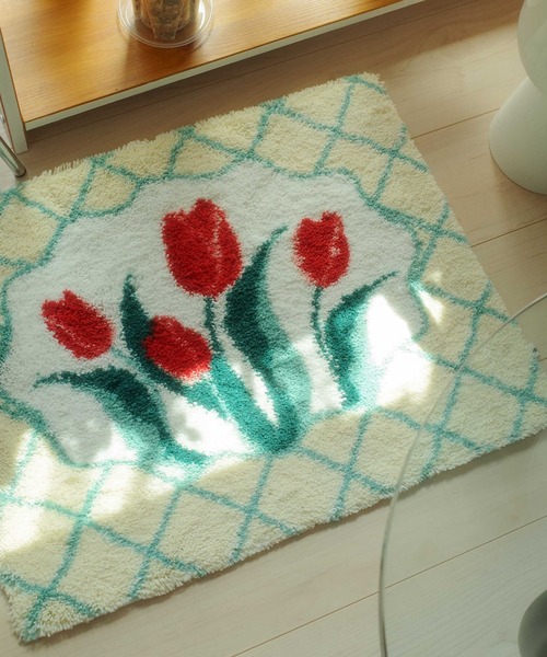 Casselini（キャセリーニ）の「Casselini HOME(キャセリーニ ホーム)フラワールームラグ（ラグ/マット・レディース・ピンク/アイボリー/グレー・FREE）」の6枚目の写真