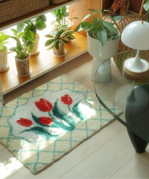 Casselini（キャセリーニ）の「Casselini HOME(キャセリーニ ホーム)フラワールームラグ（ラグ/マット・レディース・ピンク/アイボリー/グレー・FREE）」の5枚目の写真