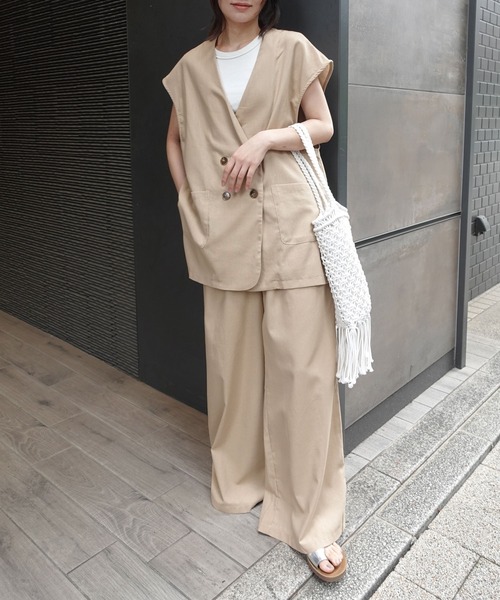 CORNERS by KR（コーナーズバイケーアール）の「【CORNERS by KR】リネンライクタックパンツ【セットアップ可能】（スラックス・レディース・ベージュ/ブラック/ブラウン・M）」の14枚目の写真