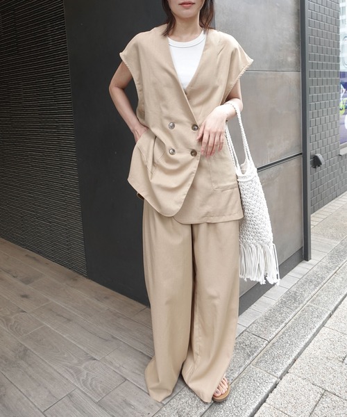 CORNERS by KR（コーナーズバイケーアール）の「【CORNERS by KR】リネンライクタックパンツ【セットアップ可能】（スラックス・レディース・ベージュ/ブラック/ブラウン・M）」の11枚目の写真