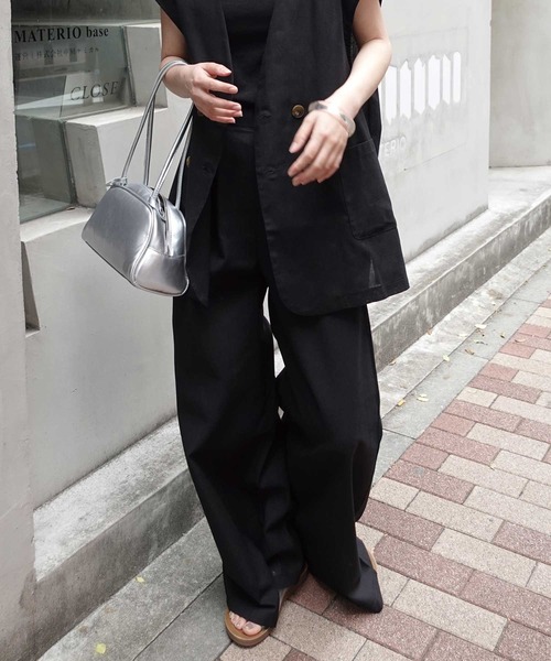 CORNERS by KR（コーナーズバイケーアール）の「【CORNERS by KR】リネンライクタックパンツ【セットアップ可能】（スラックス・レディース・ベージュ/ブラック/ブラウン・M）」の9枚目の写真