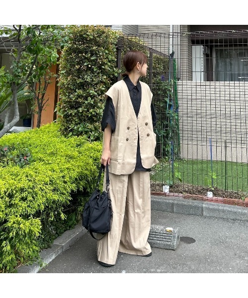 CORNERS by KR（コーナーズバイケーアール）の「【CORNERS by KR】リネンライクタックパンツ【セットアップ可能】（スラックス・レディース・ベージュ/ブラック/ブラウン・M）」の6枚目の写真