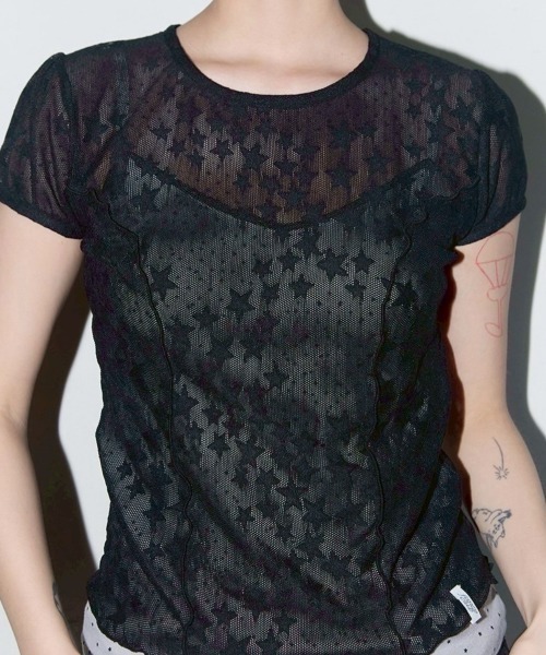 tシャツ FANCY CLUB/ファンシークラブ Wave Puff Lace Tee Tシャツ レディース FANCY CLUB tシャツ CLUB/ファンシークラブ Wave Puff Lace Tee