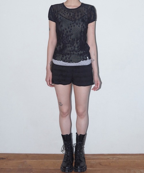 tシャツ FANCY CLUB/ファンシークラブ Wave Puff Lace Tee Tシャツ レディース FANCY CLUB tシャツ CLUB/ファンシークラブ Wave Puff Lace Tee