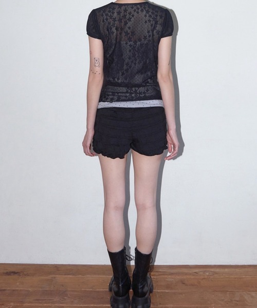 FANCY CLUB（ファンシークラブ）の「【FANCY CLUB】Wave Puff Lace Tee / 【ファンシークラブ】シアーレース半袖Tシャツ（Tシャツ/カットソー・レディース・ブラック/ホワイト・ONE SIZE）」の5枚目の写真