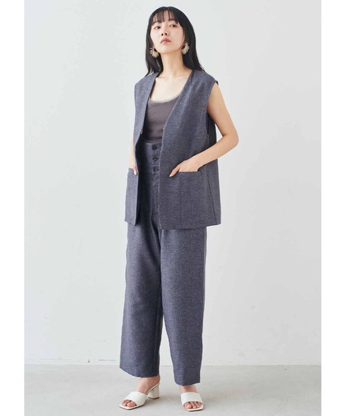 MEDE19F(メデジュウキュウ)の「MEDE19F チュール遣いのカップ付きリブタンクトップ(タンクトップ・レディース・ブラック/オフホワイト・LL/L/M)」の9枚目の写真