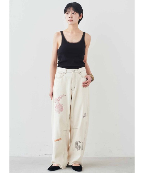 MEDE19F(メデジュウキュウ)の「MEDE19F チュール遣いのカップ付きリブタンクトップ(タンクトップ・レディース・ブラック/オフホワイト・LL/L/M)」の4枚目の写真