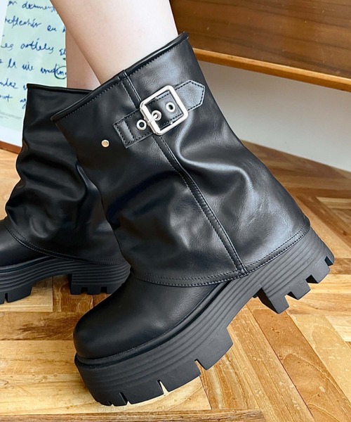 セール】厚底ショートカバーブーツ（ブーツ）｜moment+（モーメント