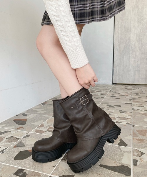 セール】厚底ショートカバーブーツ（ブーツ）｜moment+（モーメント