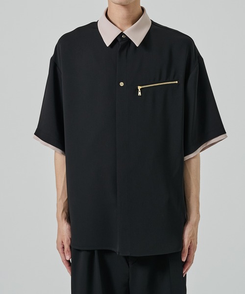 CULLNI ブラック 半袖シャツ CULLNI ONLINE STORE / Double Satin Bi Color Short Sleeve Shirt