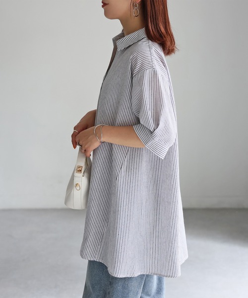 Riberry（リベリー）の「チェック&ストライプスキッパーチュニック（チュニック・レディース・ブラック/オフホワイト・FREE）」の9枚目の写真