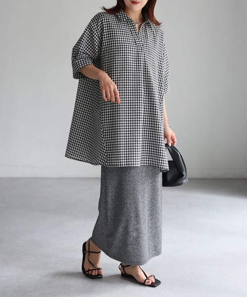 Riberry（リベリー）の「チェック&ストライプスキッパーチュニック（チュニック・レディース・ブラック/オフホワイト・FREE）」の11枚目の写真