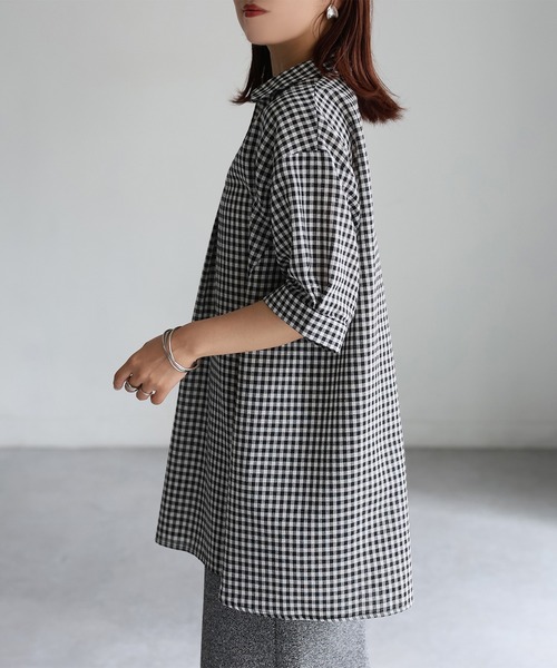 Riberry（リベリー）の「チェック&ストライプスキッパーチュニック（チュニック・レディース・ブラック/オフホワイト・FREE）」の14枚目の写真