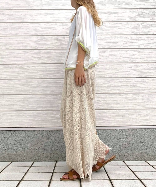 Q（キュー）の「スカラレースワイドパンツ（その他パンツ・レディース・アイボリー/チャコールグレー・MEDIUM）」の12枚目の写真