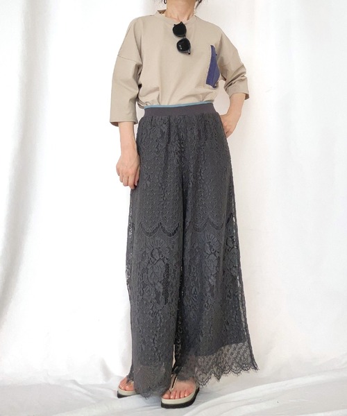 Q（キュー）の「スカラレースワイドパンツ（その他パンツ・レディース・アイボリー/チャコールグレー・MEDIUM）」の15枚目の写真