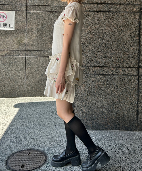 関送込【Ganni】花柄 ストレッチチュール ミニワンピース GANNI ガ二ー 花柄 ストレッチ チュール ミニ ワンピース 関送込