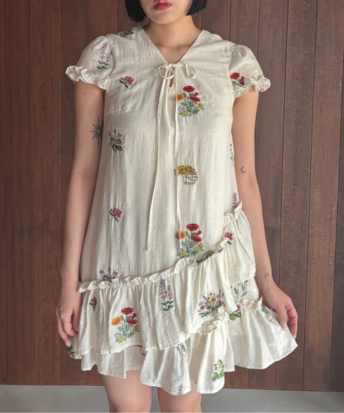 アナスイミニ ♡ Vivid Floral 花柄ティアードワンピース ニュアンスフラワーティアードワンピース-short & regular