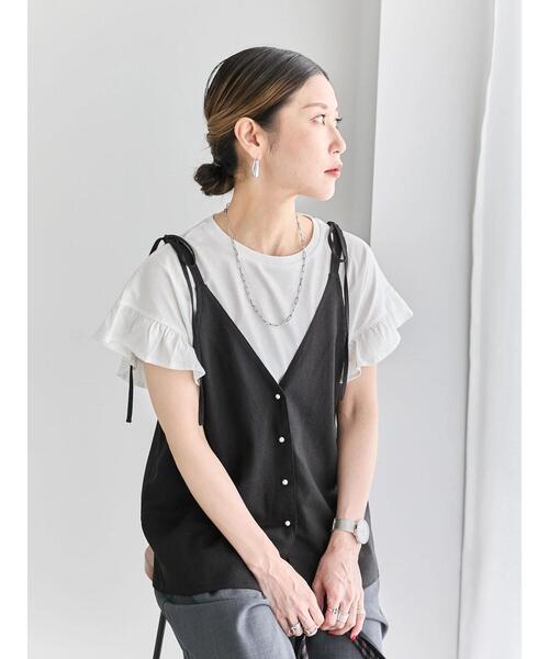 Samansa Mos2 blue（サマンサモスモスブルー）の「◎キャミソールジレ（シャツ/ブラウス・レディース・ベージュ/ブラック/チャコールグレー・F）」の2枚目の写真