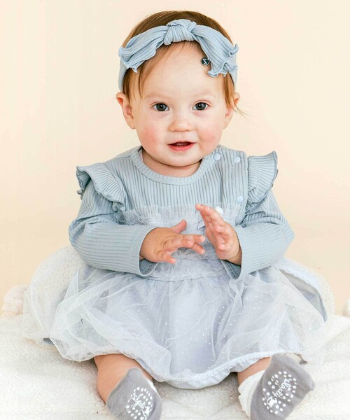 SLAP SLIP BABY（スラップスリップベビー）の「キラキラドットチュールスカートロンパースベビー(70~80cm)（ロンパース・キッズ・ブルー/オレンジ・70cm/80ｃｍ）」の2枚目の写真