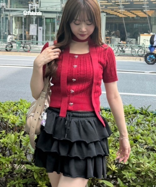 continuer de NICE CLAUP（コンティニューデナイスクラップ）の「チョーカー付ベビーケーブルＰＯ（ニット/セーター・レディース・アイボリー/レッド/ネイビー/イエロー・FREE）」の14枚目の写真