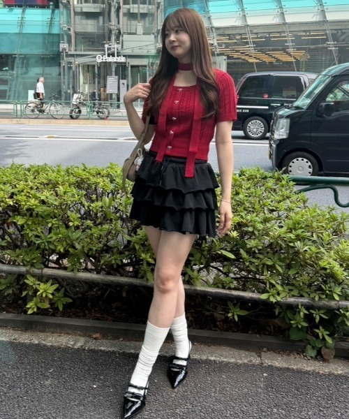continuer de NICE CLAUP（コンティニューデナイスクラップ）の「チョーカー付ベビーケーブルＰＯ（ニット/セーター・レディース・アイボリー/レッド/ネイビー/イエロー・FREE）」の17枚目の写真