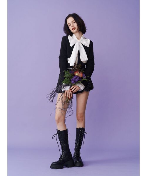 jouetie（ジュエティ）の「バイカラーコサージュカーデ（カーディガン/ボレロ・レディース・ブラック/グレー/ブルー・MEDIUM）」の7枚目の写真