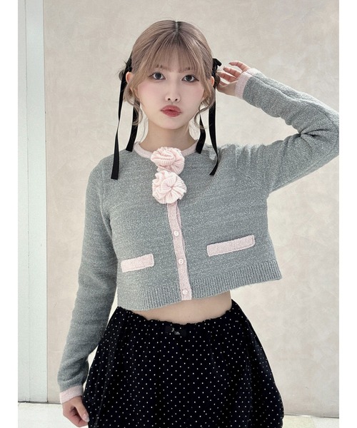 jouetie（ジュエティ）の「バイカラーコサージュカーデ（カーディガン/ボレロ・レディース・ブラック/グレー/ブルー・MEDIUM）」の3枚目の写真