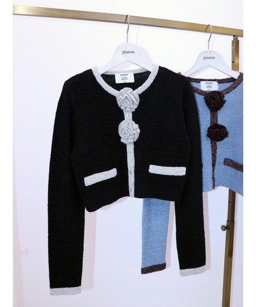 jouetie（ジュエティ）の「バイカラーコサージュカーデ（カーディガン/ボレロ・レディース・ブラック/グレー/ブルー・MEDIUM）」の2枚目の写真