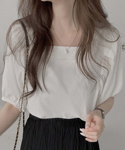 shoppinggo（ショッピングゴー）の「夏新作 パフスリーブ ブラウス トップス 半袖 薄手 無地 Tシャツ（シャツ/ブラウス・レディース・ブラック/ブルー/ホワイト・M）」の2枚目の写真