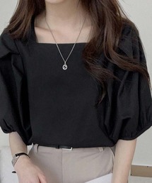 shoppinggo | 夏新作 パフスリーブ ブラウス トップス 半袖 薄手 無地 Tシャツ(シャツ/ブラウス)