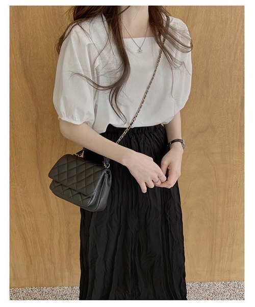 shoppinggo（ショッピングゴー）の「夏新作 パフスリーブ ブラウス トップス 半袖 薄手 無地 Tシャツ（シャツ/ブラウス・レディース・ブラック/ブルー/ホワイト・M）」の12枚目の写真