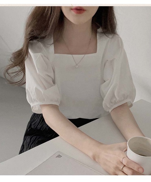 shoppinggo（ショッピングゴー）の「夏新作 パフスリーブ ブラウス トップス 半袖 薄手 無地 Tシャツ（シャツ/ブラウス・レディース・ブラック/ブルー/ホワイト・M）」の11枚目の写真