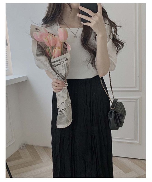 shoppinggo（ショッピングゴー）の「夏新作 パフスリーブ ブラウス トップス 半袖 薄手 無地 Tシャツ（シャツ/ブラウス・レディース・ブラック/ブルー/ホワイト・M）」の10枚目の写真