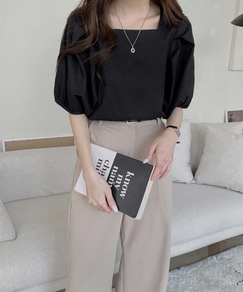 shoppinggo（ショッピングゴー）の「夏新作 パフスリーブ ブラウス トップス 半袖 薄手 無地 Tシャツ（シャツ/ブラウス・レディース・ブラック/ブルー/ホワイト・M）」の7枚目の写真