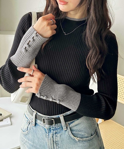 GeeRA(ジーラ)の「もちもち素材と配色が大人かわいい!配色デザイン袖口ボタン付ボトルネックリブニットプルオーバー(ニット/セーター・レディース・ベージュ/オフホワイト/グレー/ブラック/その他・SMALL/MEDIUM/LARGE/X-LARGE)」の18枚目の写真