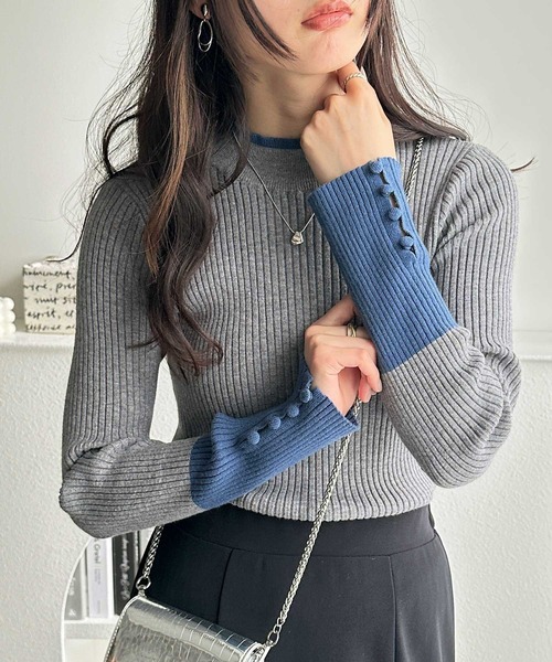 GeeRA(ジーラ)の「もちもち素材と配色が大人かわいい!配色デザイン袖口ボタン付ボトルネックリブニットプルオーバー(ニット/セーター・レディース・ベージュ/オフホワイト/グレー/ブラック/その他・SMALL/MEDIUM/LARGE/X-LARGE)」の20枚目の写真