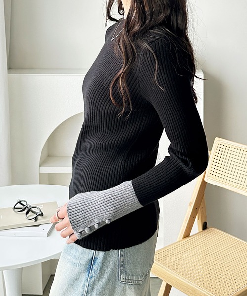 GeeRA(ジーラ)の「もちもち素材と配色が大人かわいい!配色デザイン袖口ボタン付ボトルネックリブニットプルオーバー(ニット/セーター・レディース・ベージュ/オフホワイト/グレー/ブラック/その他・SMALL/MEDIUM/LARGE/X-LARGE)」の21枚目の写真