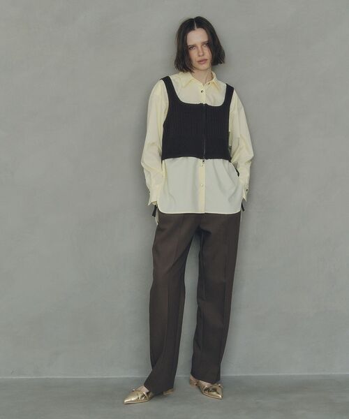 YECCA VECCA（イェッカヴェッカ）の「ウエストデザインワイドストレートパンツ（スラックス・レディース・ストライプ/ブラウン・M/S/M-L）」の6枚目の写真